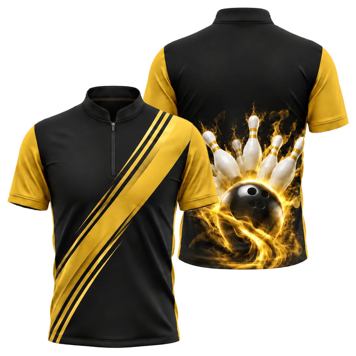 Royal Sash Strike Bowling Jersey in Black & Gold