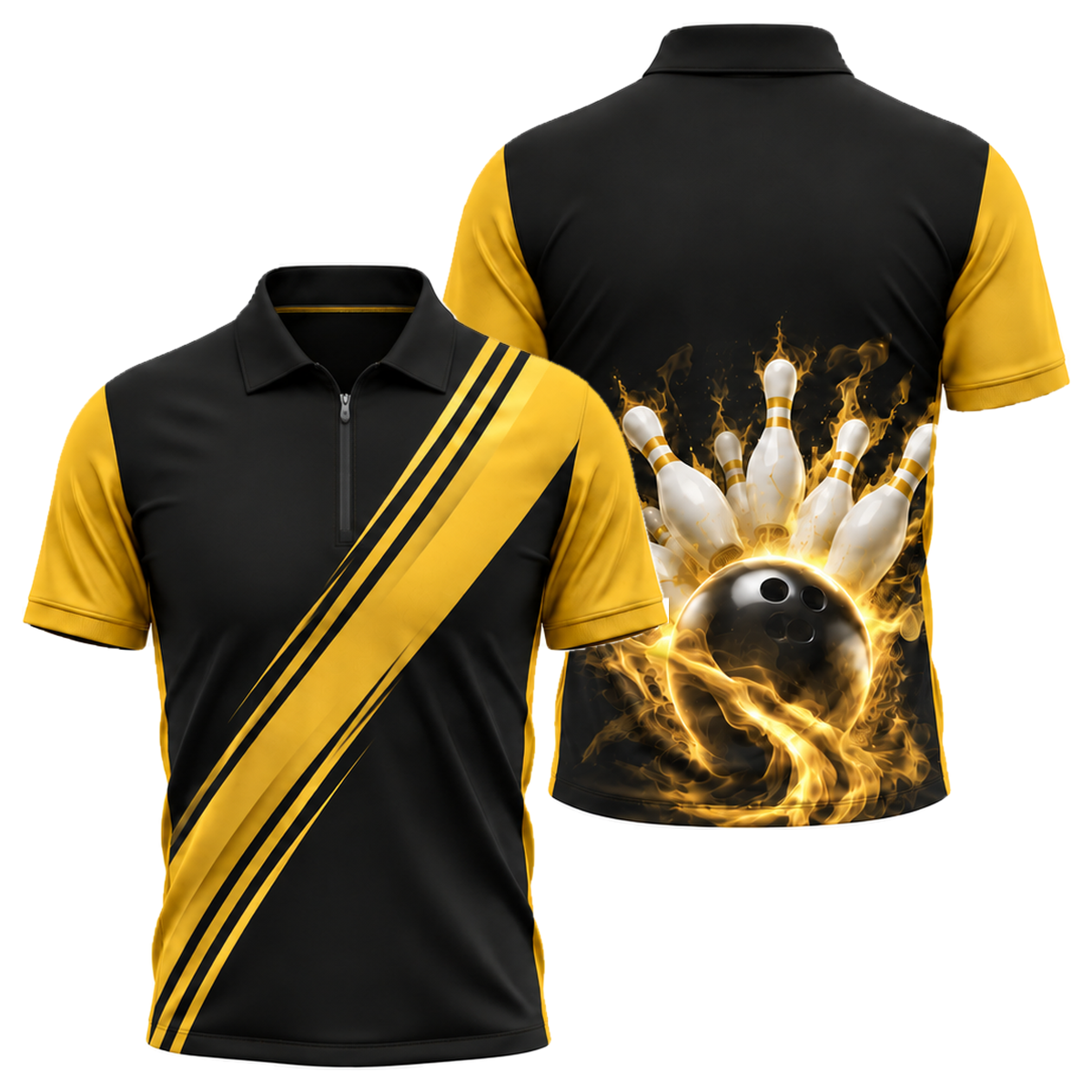Royal Sash Strike Quarter-Zip Polo in Black & Gold