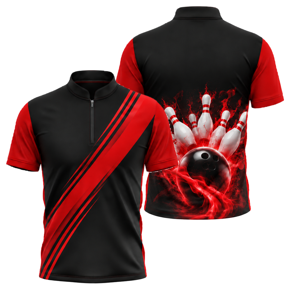Royal Sash Strike Bowling Jersey in Black & Red