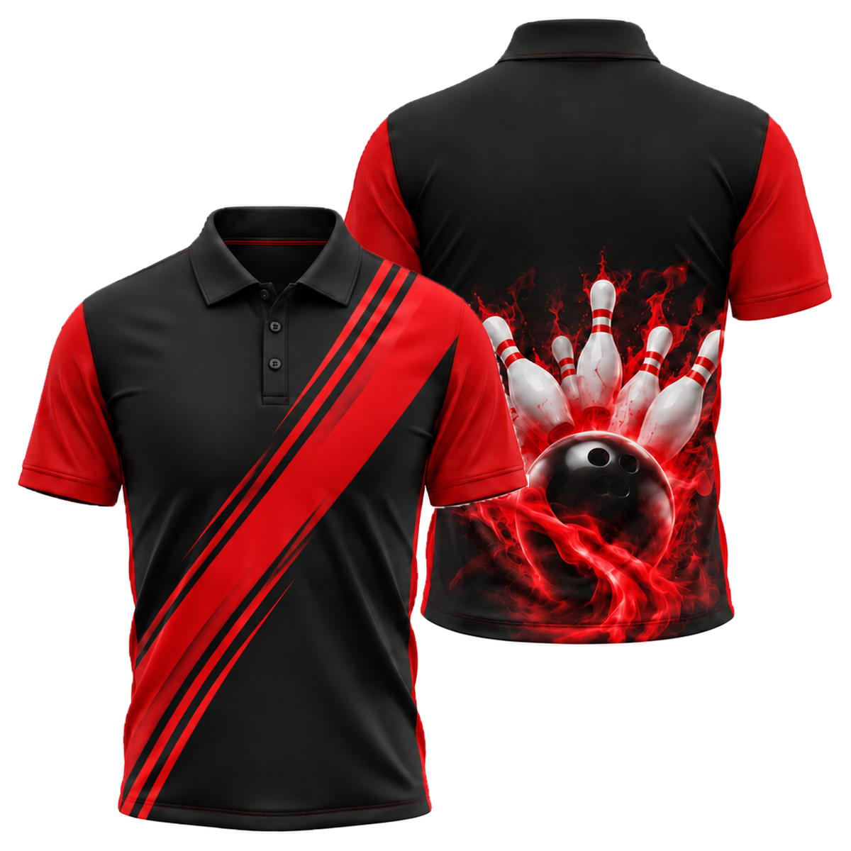 Royal Sash Strike Unisex Polo in Black & Red