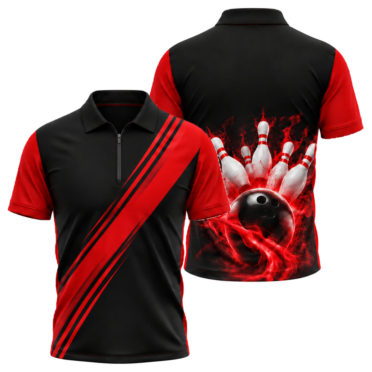 Royal Sash Strike Quarter-Zip Polo in Black & Red