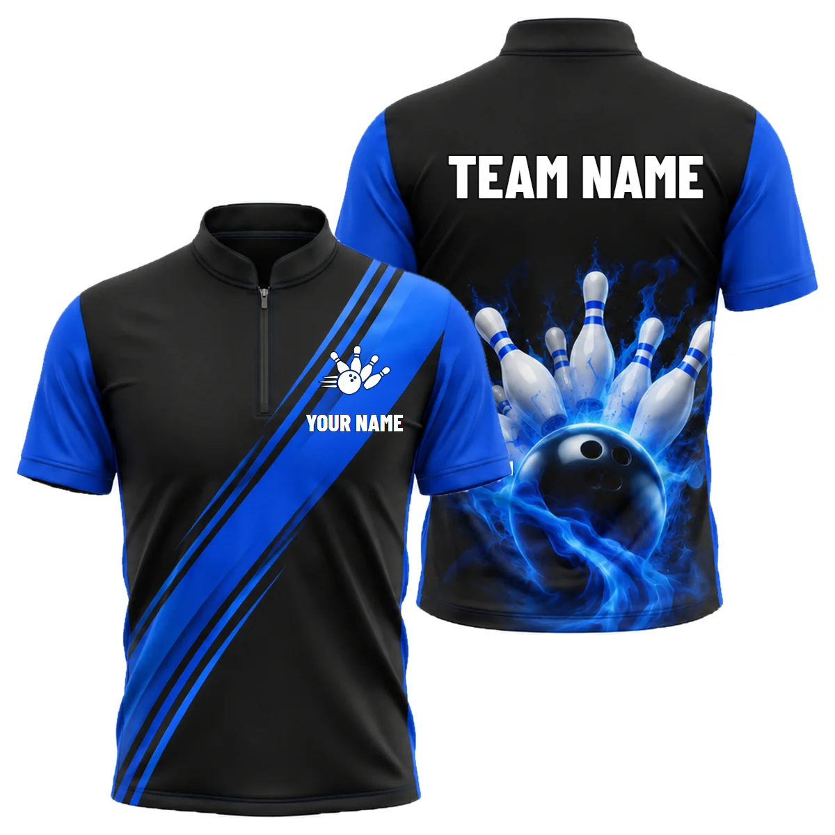 Royal Sash Strike custom bowling shirt personalized with name and team name