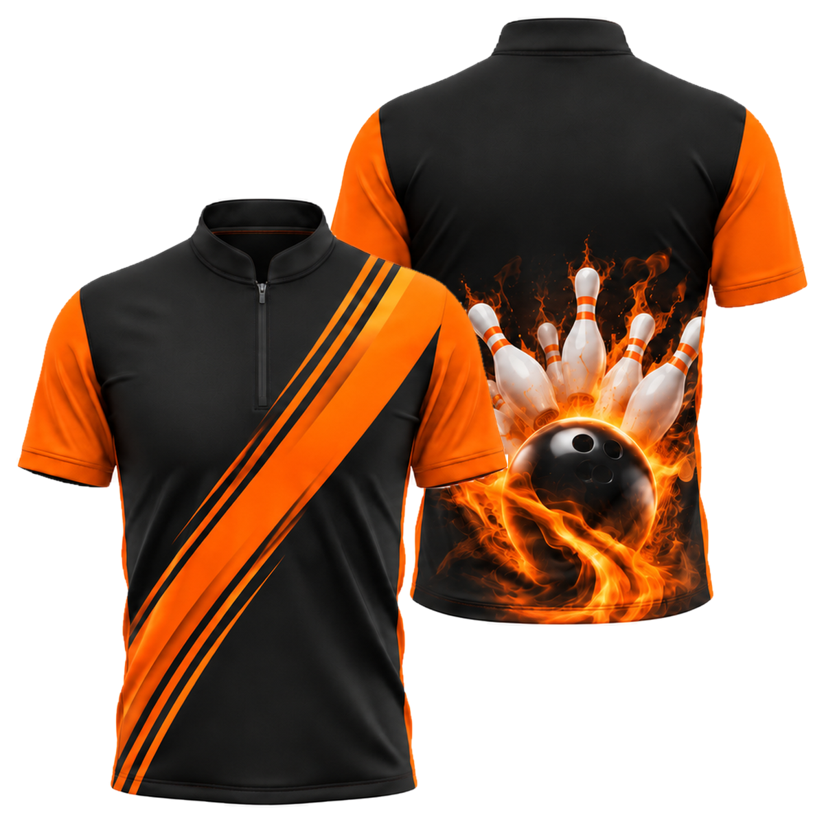 Royal Sash Strike Bowling Jersey in Orange & Black