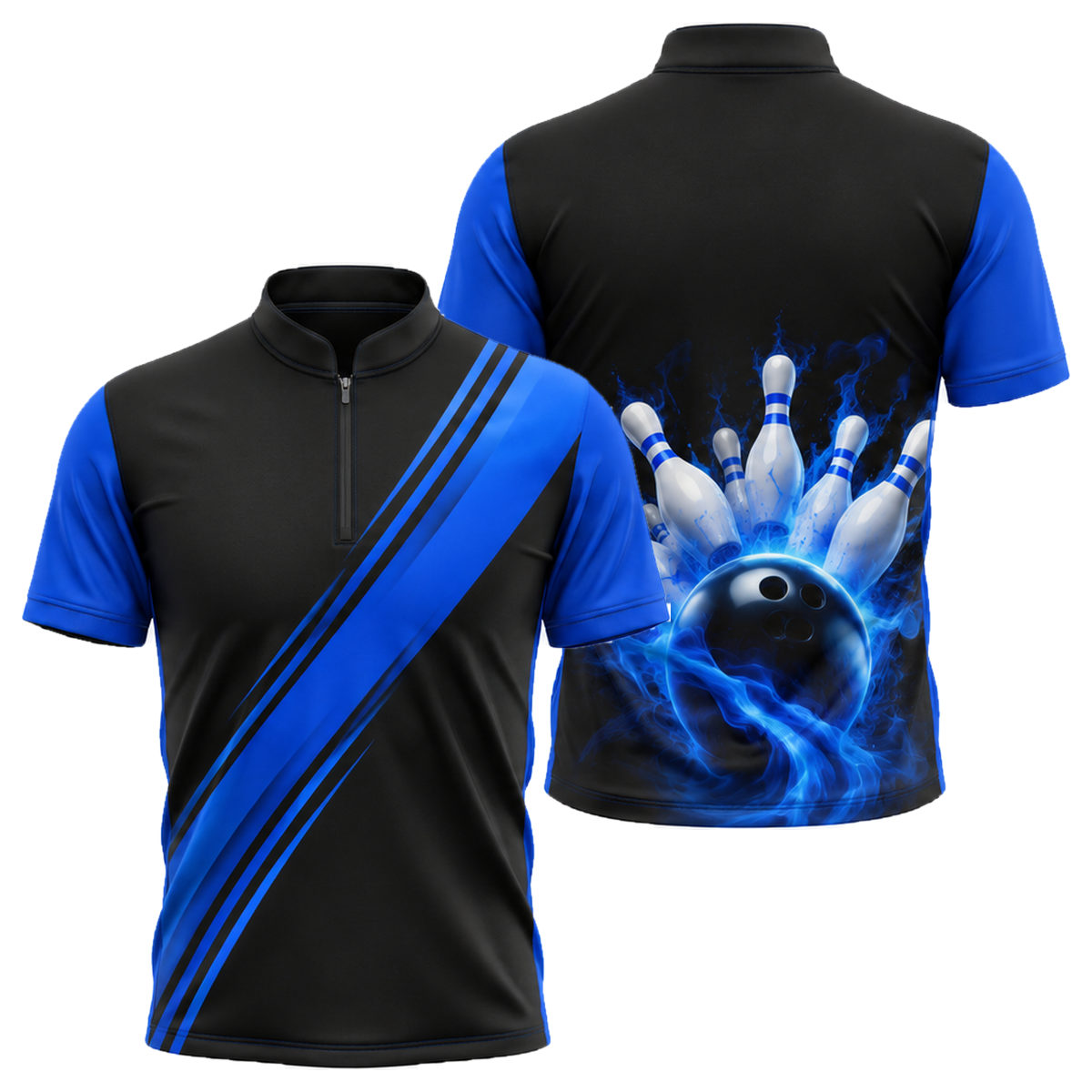 Royal Sash Strike Bowling Jersey in Royal & White