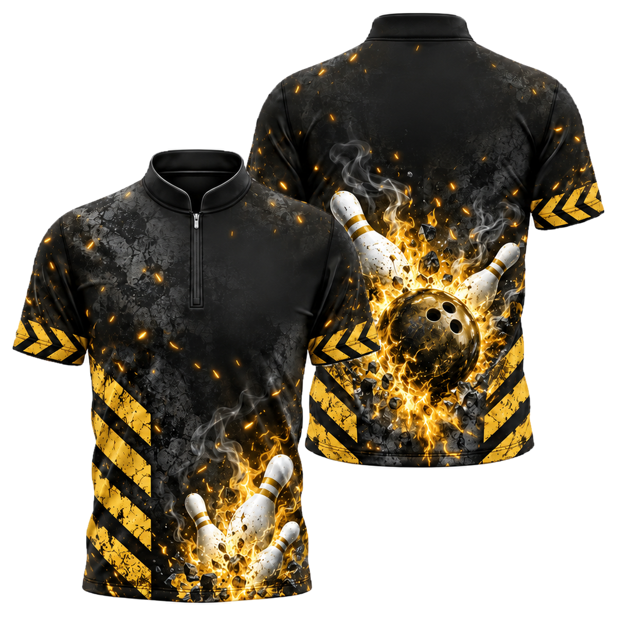 Scorched Chevron Strike Bowling Jersey in Black & Gold