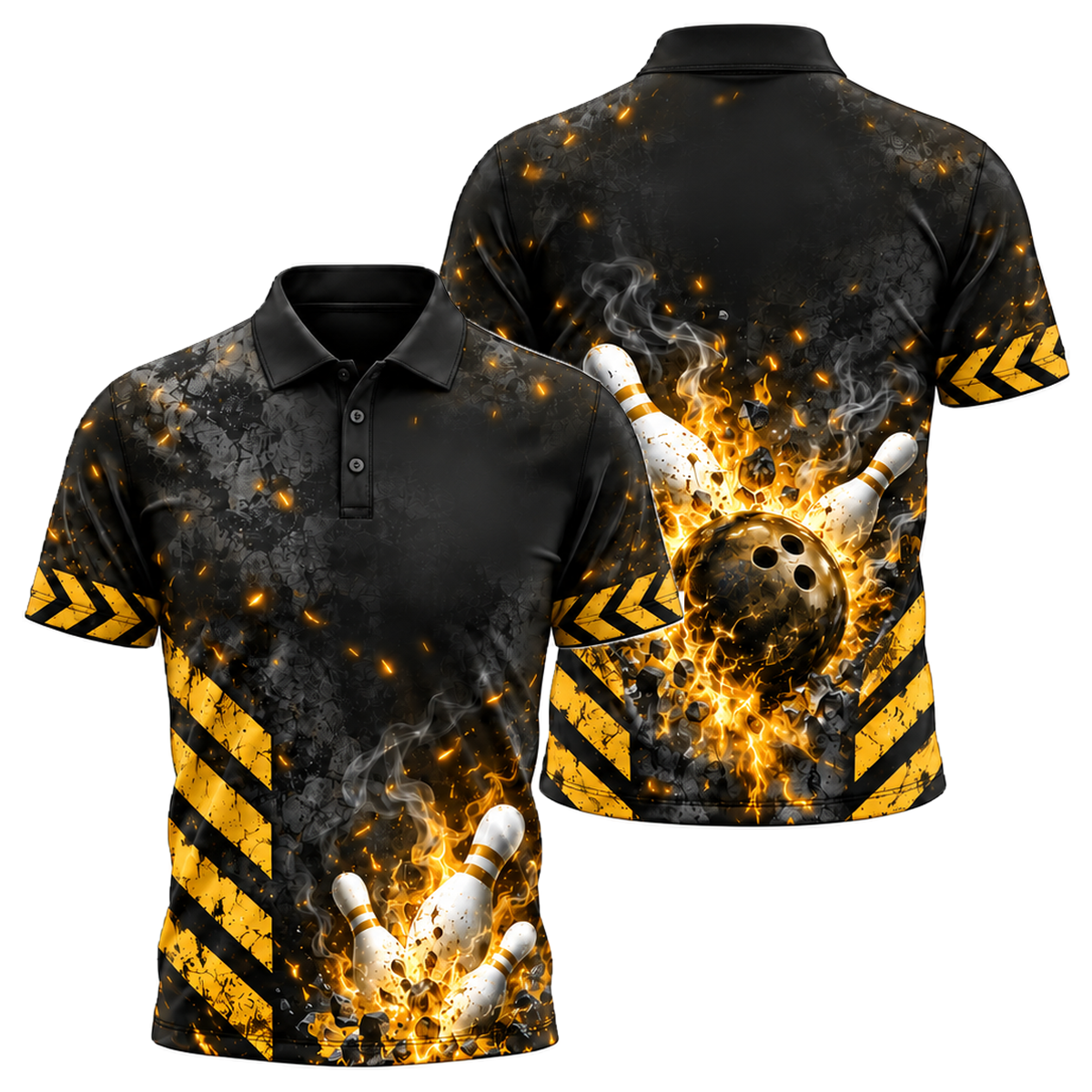 Scorched Chevron Strike Unisex Polo in Black & Gold