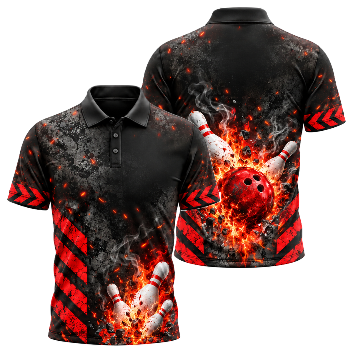 Scorched Chevron Strike Unisex Polo in Black & Red