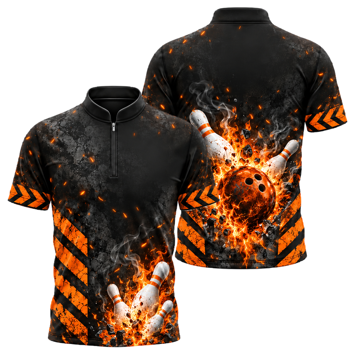 Scorched Chevron Strike Bowling Jersey in Orange & Black