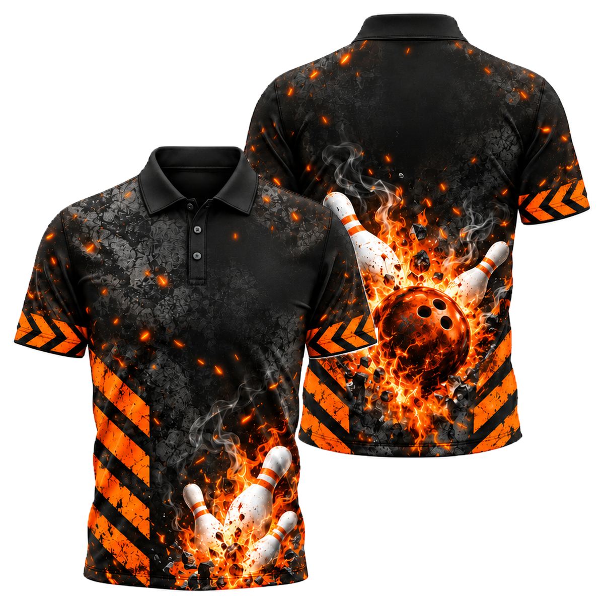 Scorched Chevron Strike Unisex Polo in Orange & Black