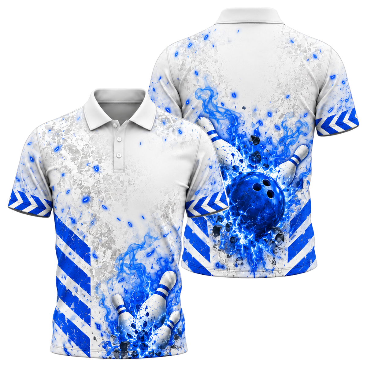 Scorched Chevron Strike Unisex Polo in Royal & White