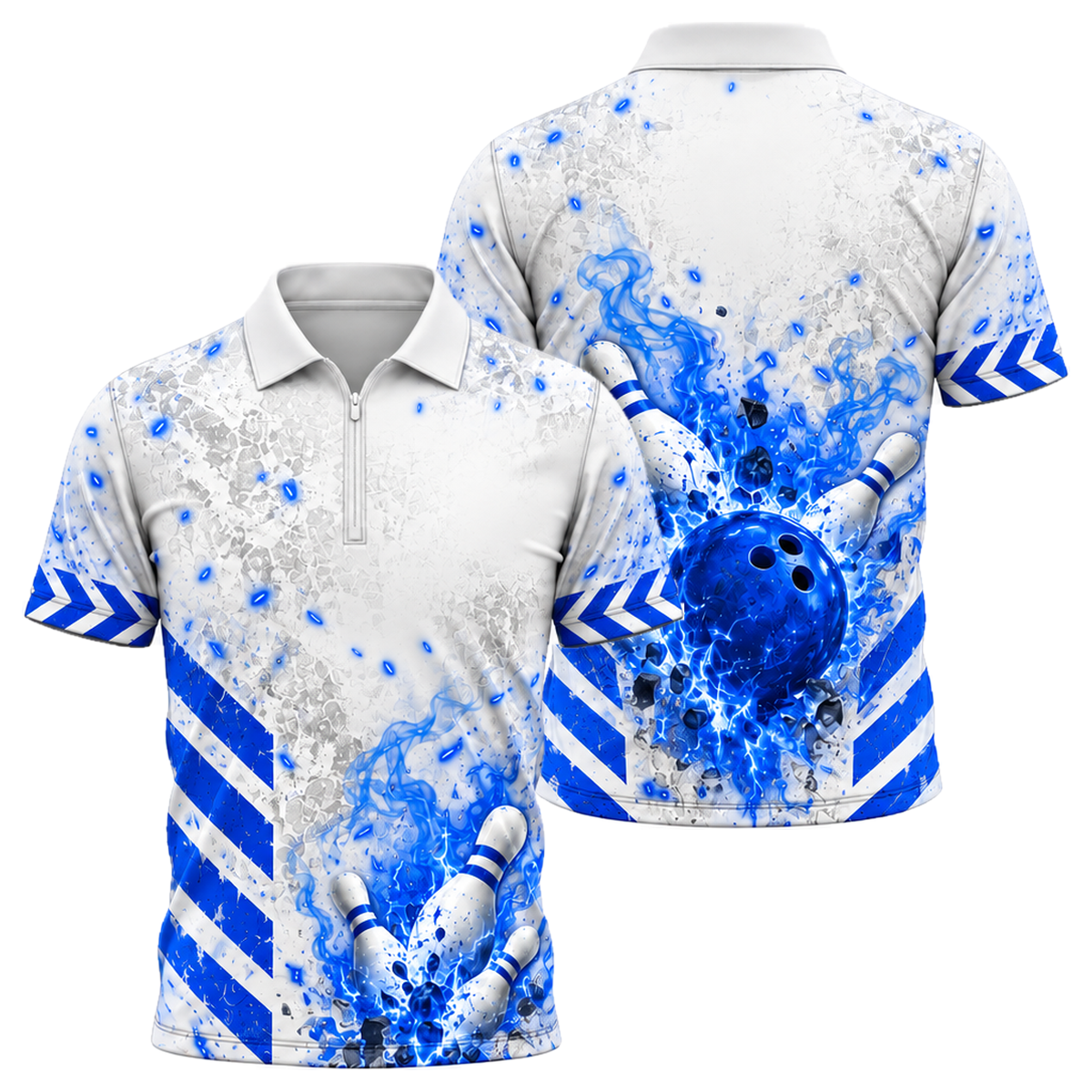 Scorched Chevron Strike Quarter-Zip Polo in Royal & White