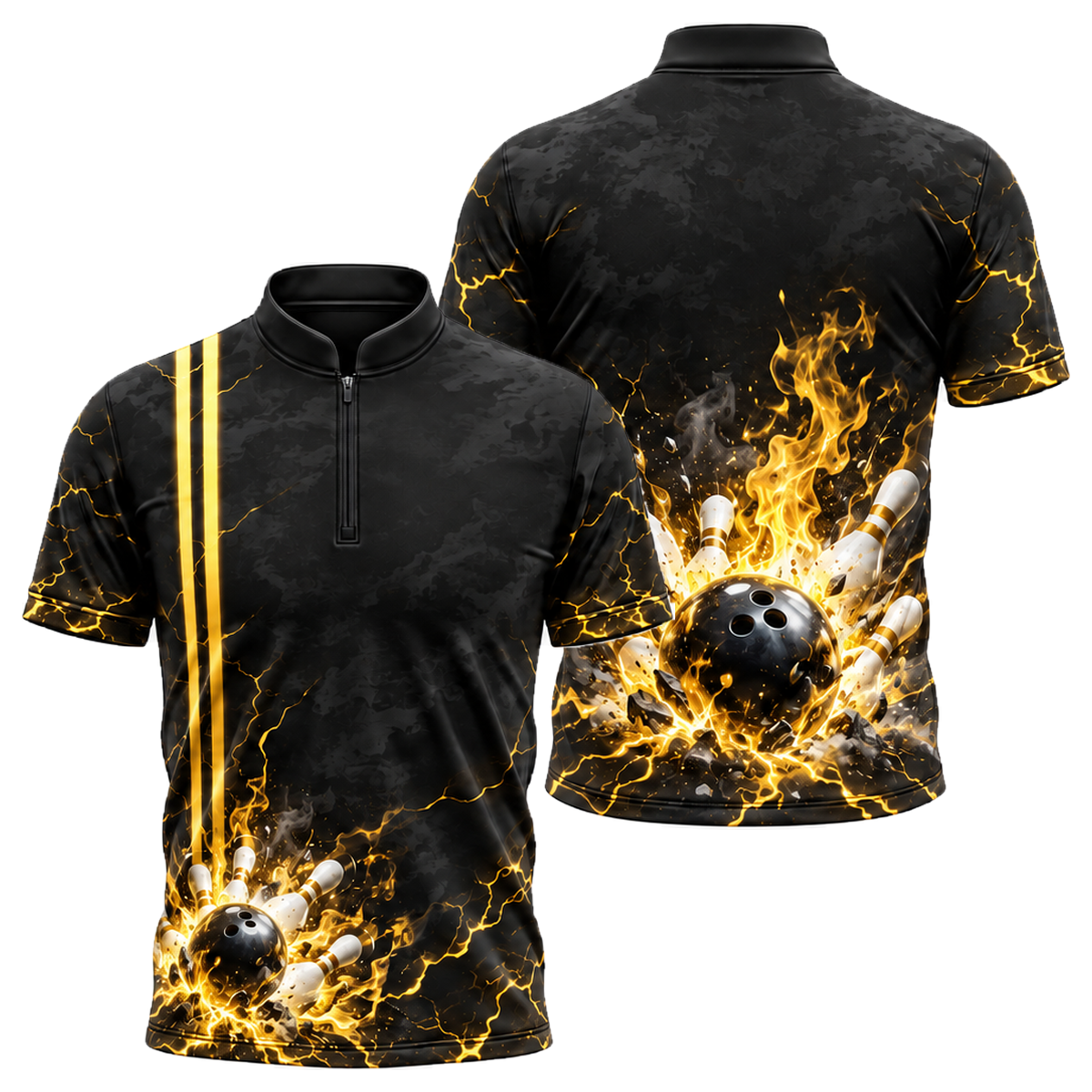 Lava Crack Strike Bowling Jersey in Black & Gold