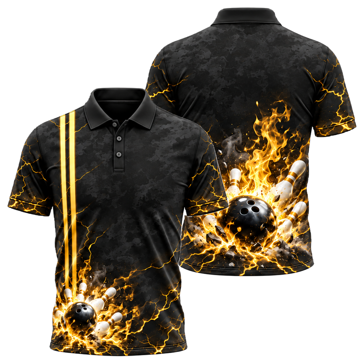 Lava Crack Strike Unisex Polo in Black & Gold