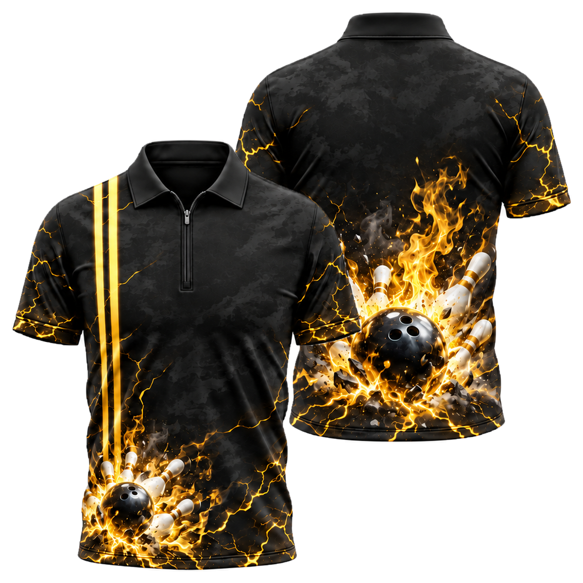 Lava Crack Strike Quarter-Zip Polo in Black & Gold
