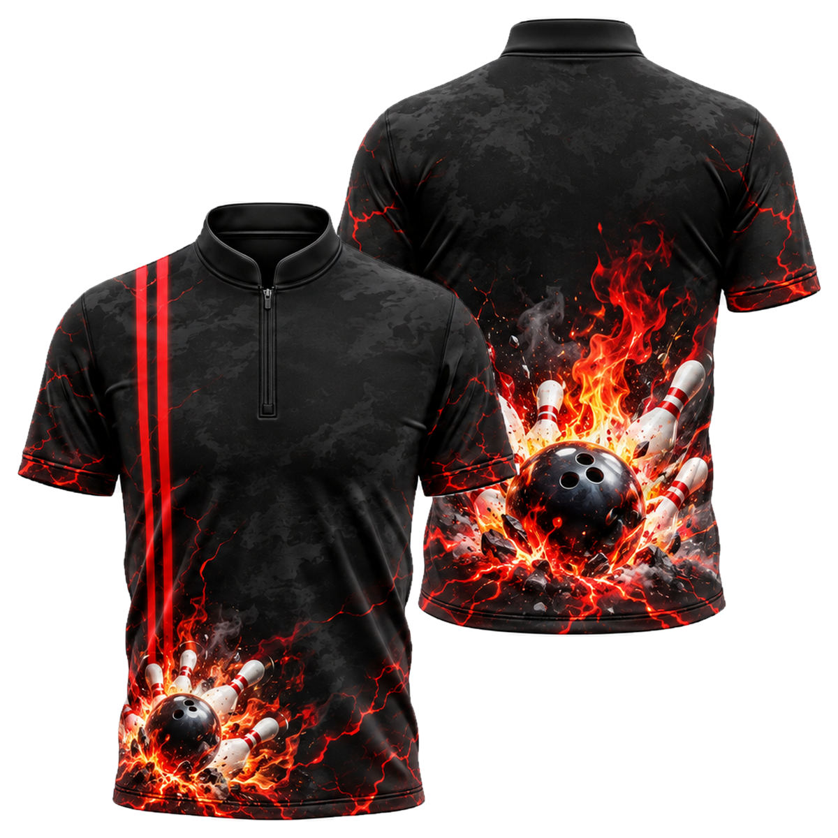 Lava Crack Strike Bowling Jersey in Black & Red