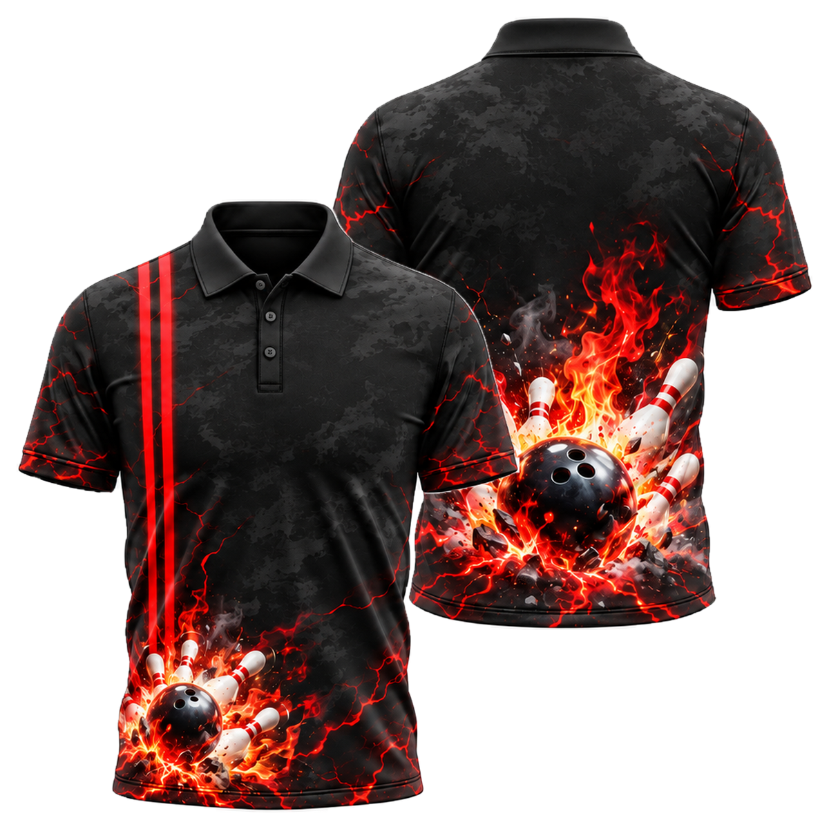 Lava Crack Strike Unisex Polo in Black & Red