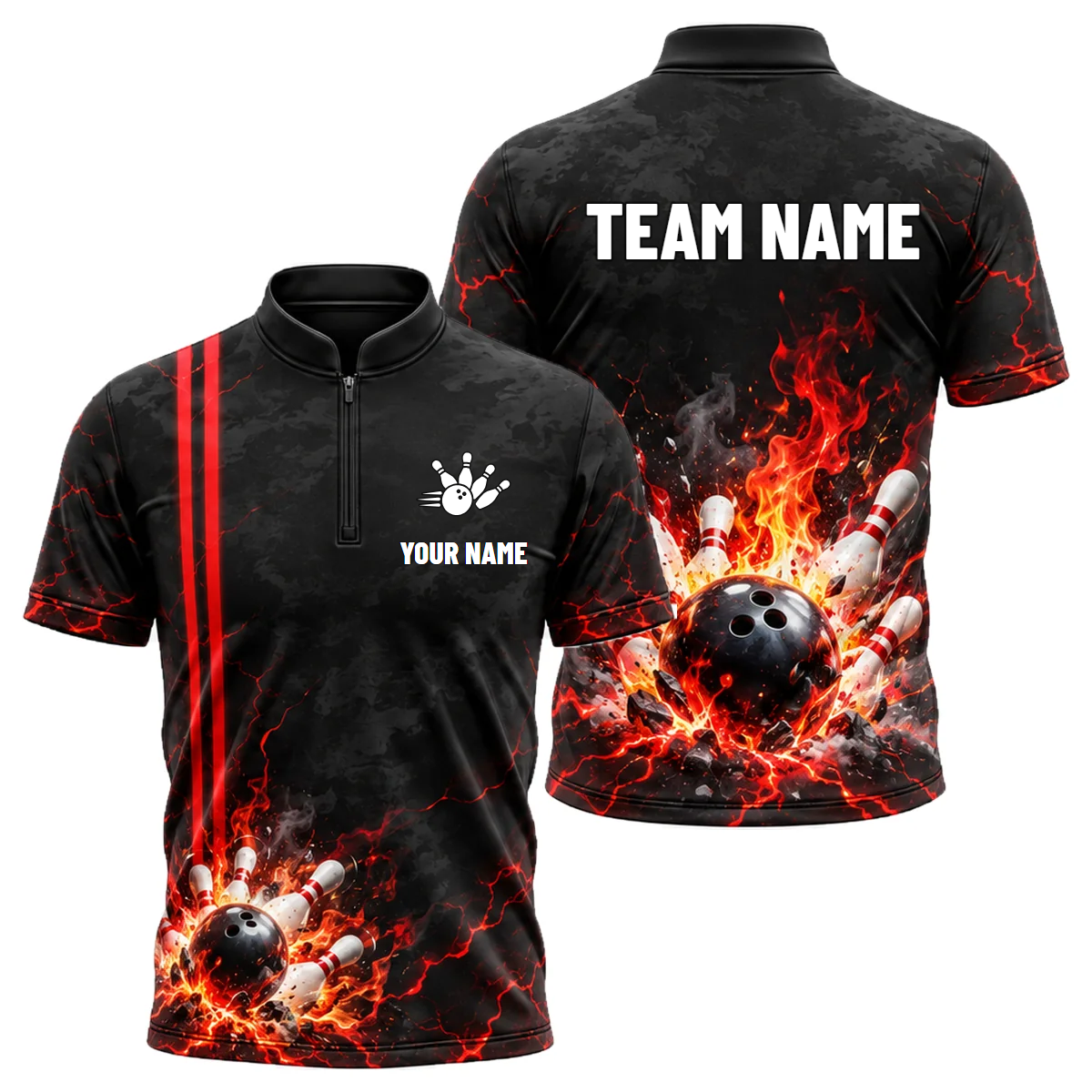 Lava Crack Strike custom bowling shirt personalized with name and team name