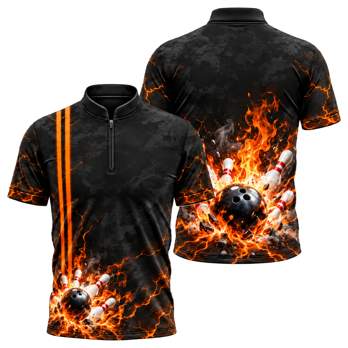 Lava Crack Strike Bowling Jersey in Orange & Black
