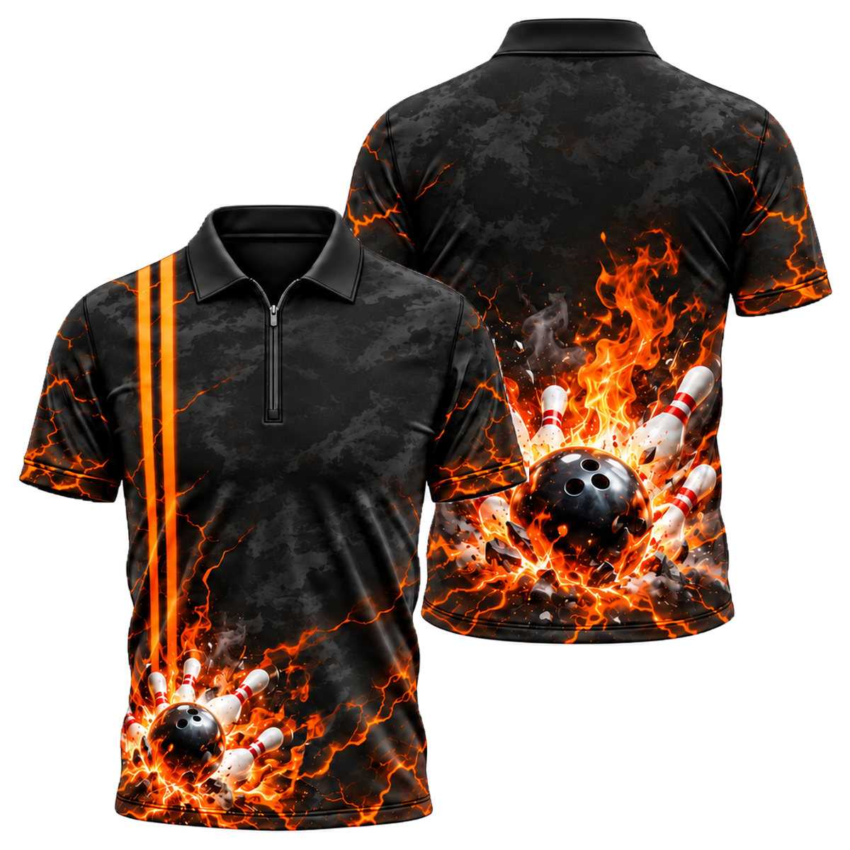 Lava Crack Strike Quarter-Zip Polo in Orange & Black