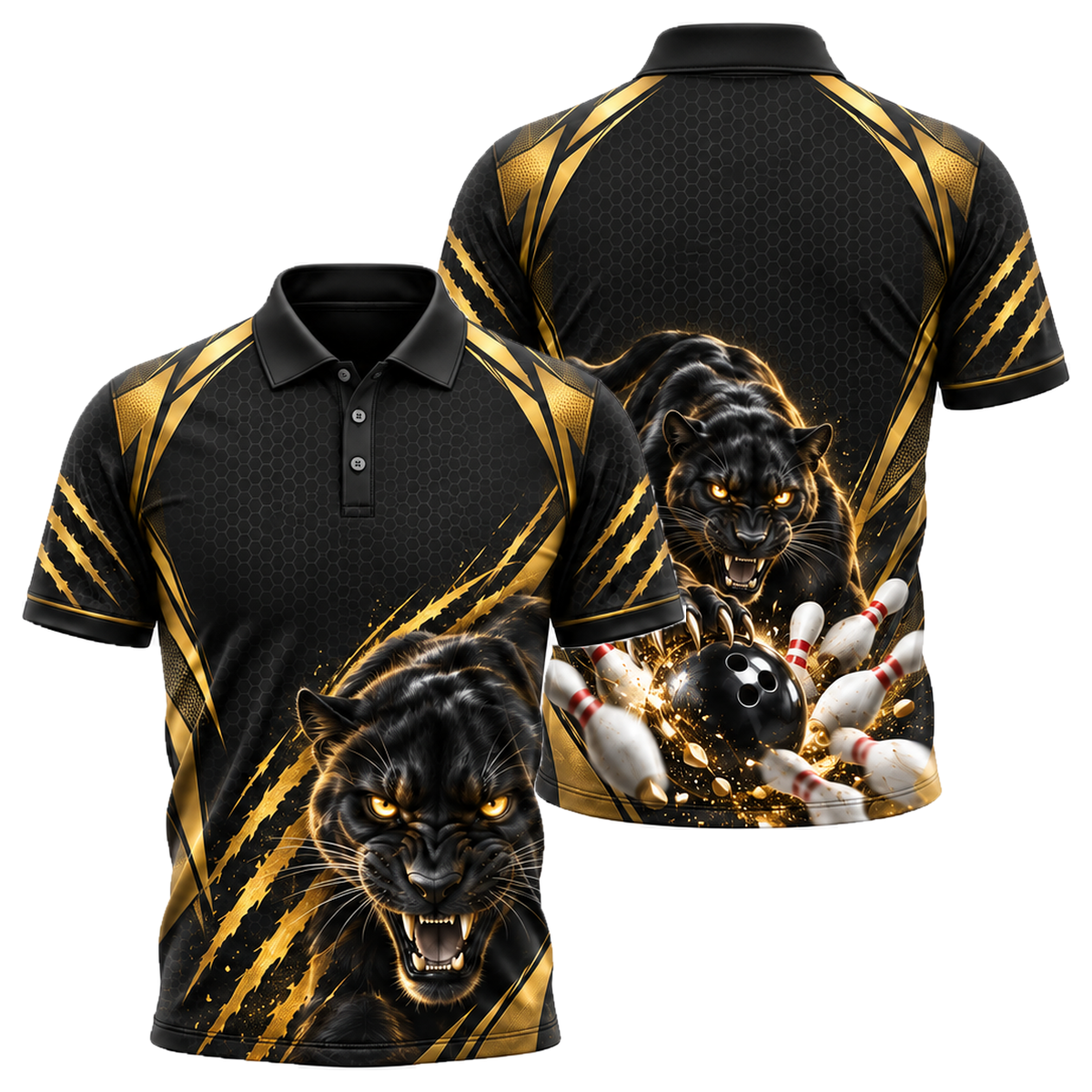 Gold Panther Strike Unisex Polo in Black & Gold