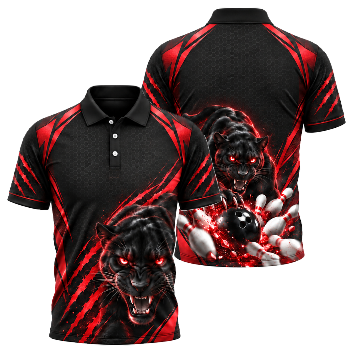 Gold Panther Strike Unisex Polo in Black & Red