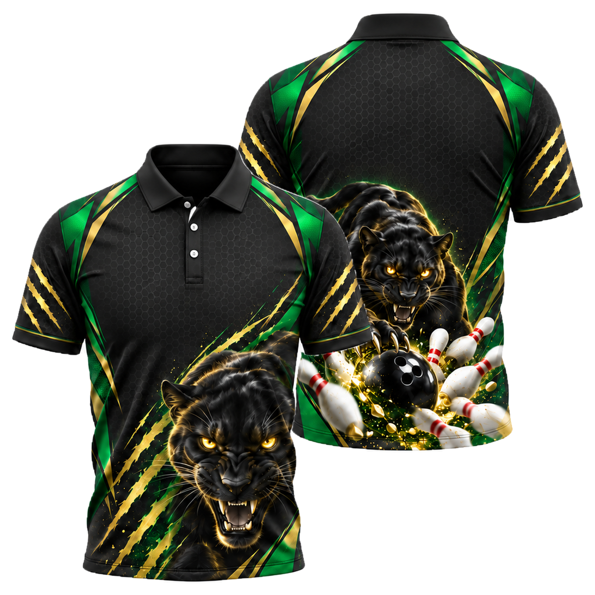 Gold Panther Strike Unisex Polo in Green & Gold