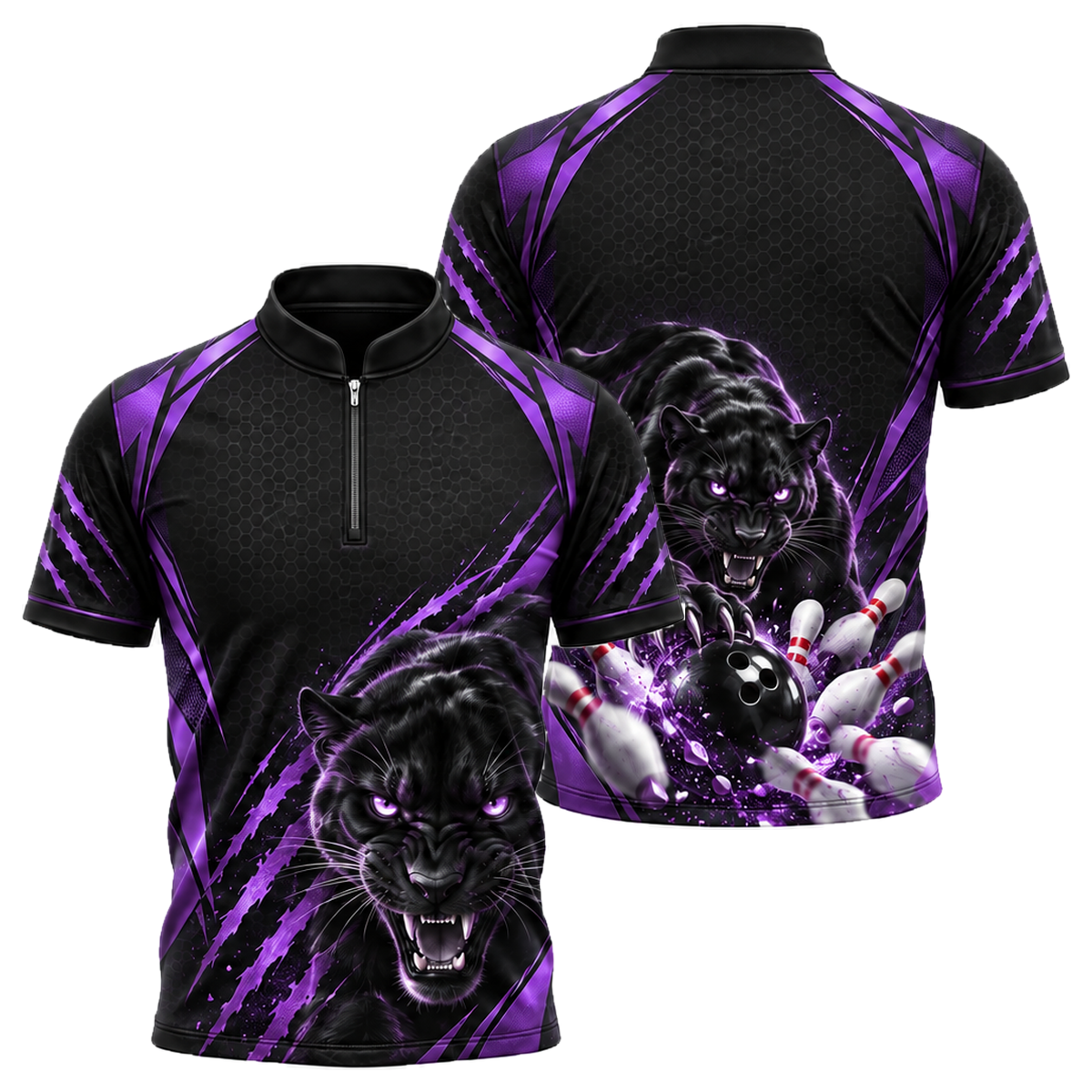 Gold Panther Strike Bowling Jersey in Purple & Black