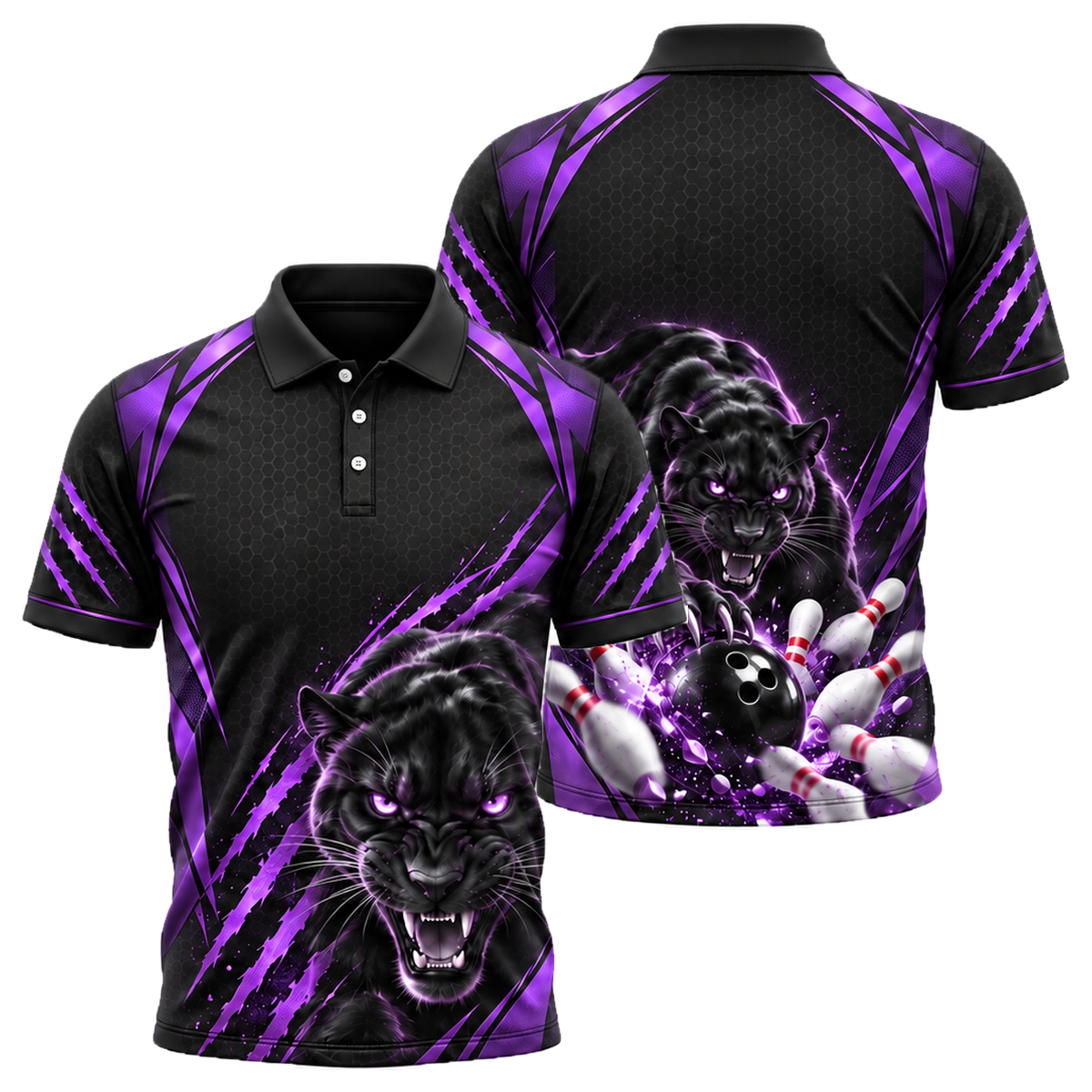 Gold Panther Strike Unisex Polo in Purple & Black