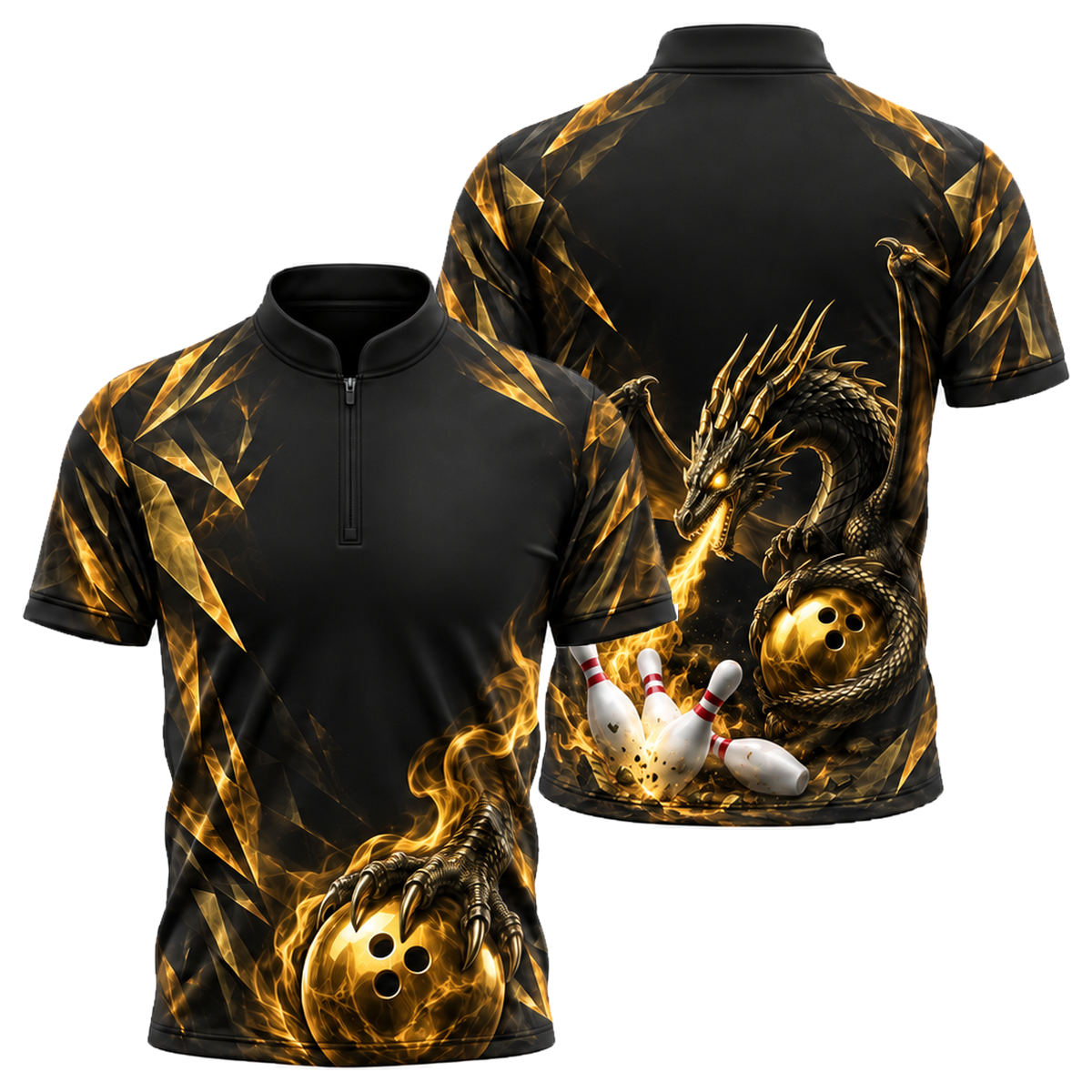 Violet Dragon Strike Bowling Jersey in Black & Gold