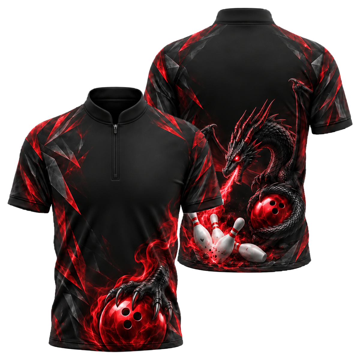 Violet Dragon Strike Bowling Jersey in Black & Red