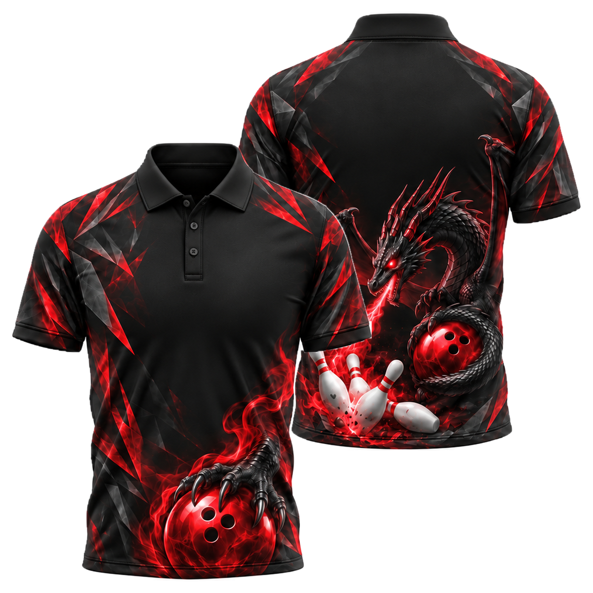 Violet Dragon Strike Unisex Polo in Black & Red