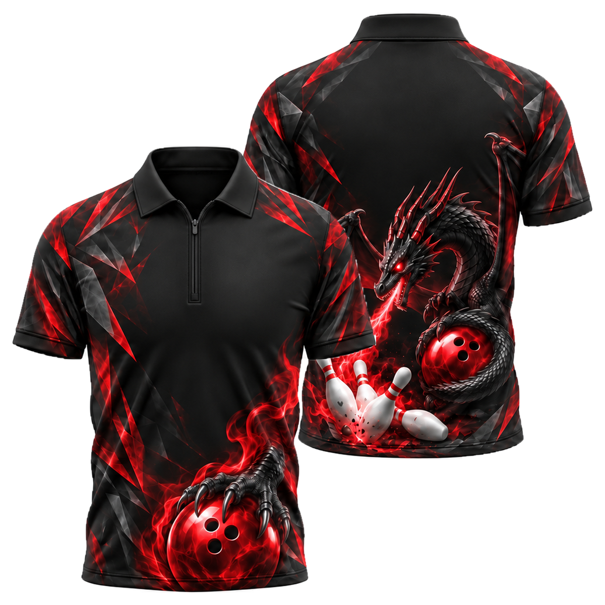 Violet Dragon Strike Quarter-Zip Polo in Black & Red