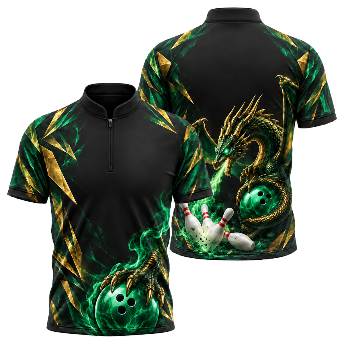 Violet Dragon Strike Bowling Jersey in Green & Gold