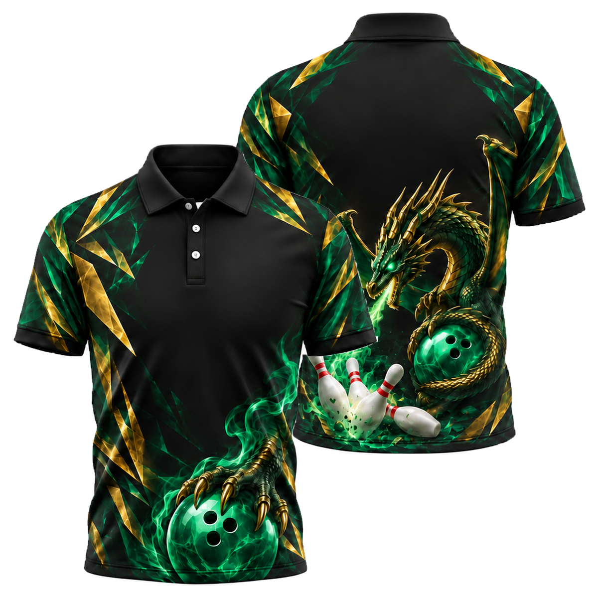 Violet Dragon Strike Unisex Polo in Green & Gold