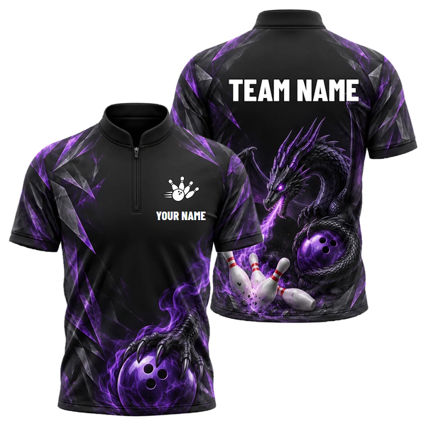 Violet Dragon Strike custom bowling shirt personalized with name and team name
