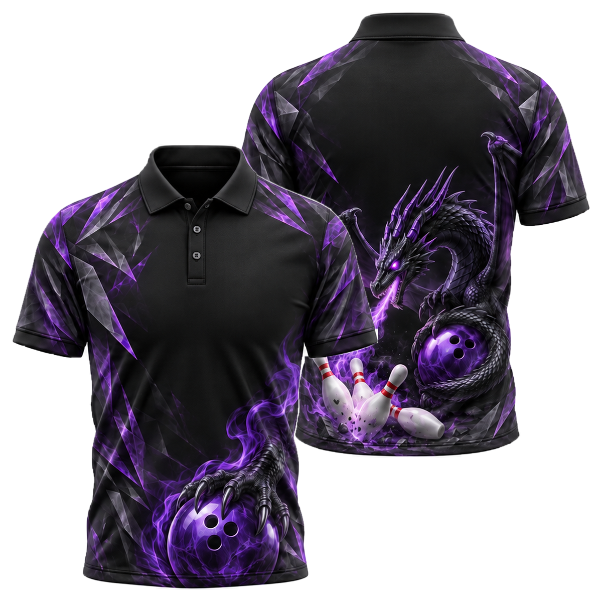 Violet Dragon Strike Unisex Polo in Purple & Black