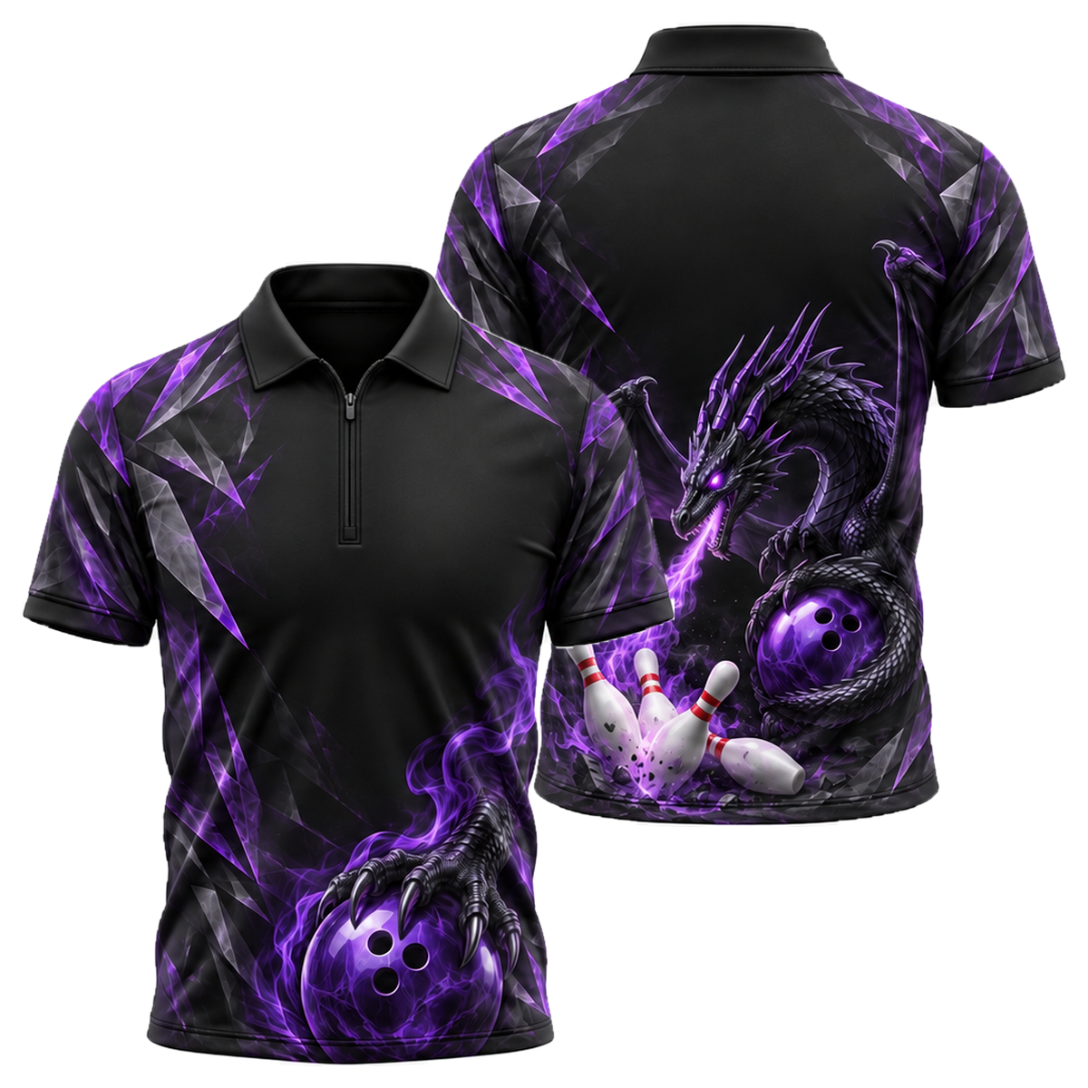 Violet Dragon Strike Quarter-Zip Polo in Purple & Black
