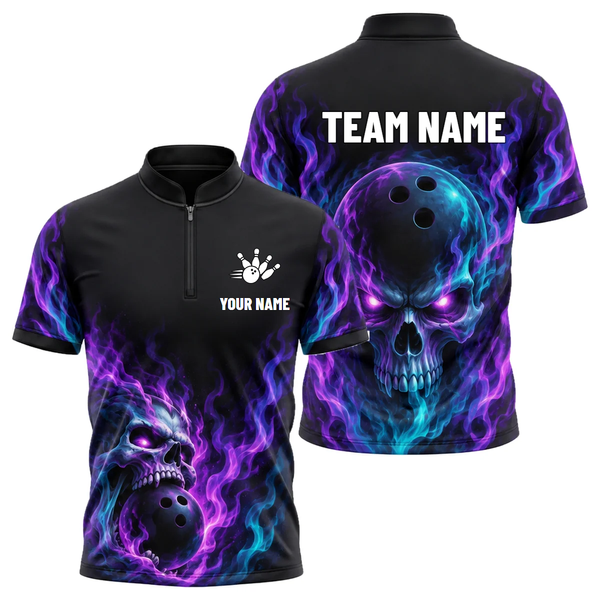 Phantom Skull Flame custom bowling shirt personalized with name and team name