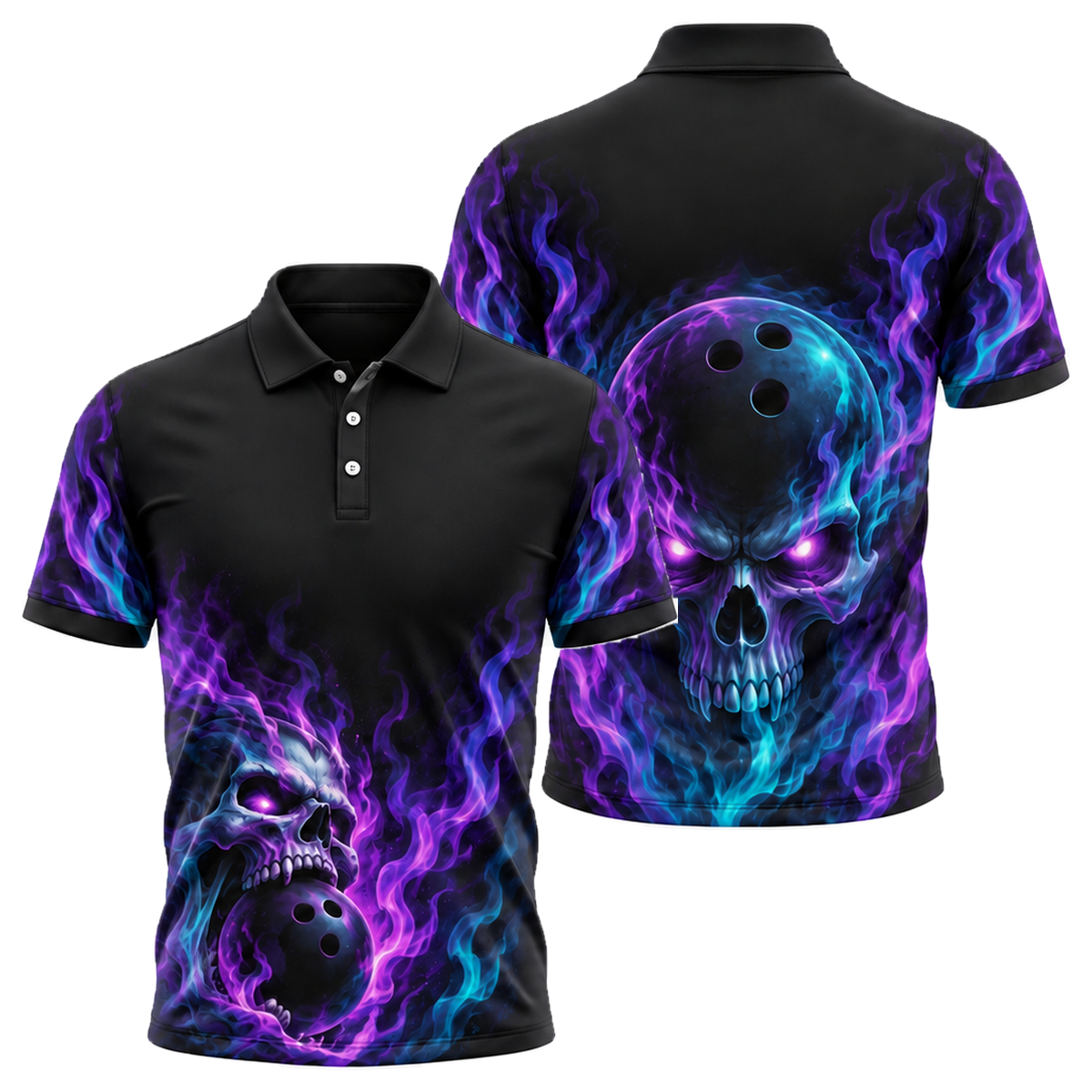 Phantom Skull Flame Unisex Polo in Purple & Black