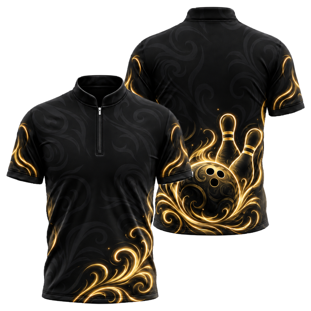 Neon Tribal Strike Bowling Jersey in Black & Gold