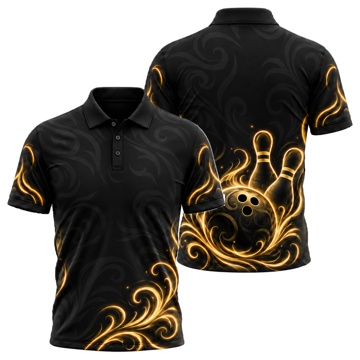 Neon Tribal Strike Unisex Polo in Black & Gold