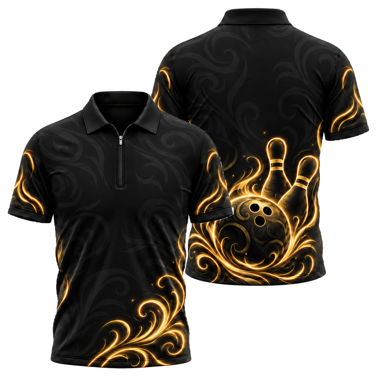 Neon Tribal Strike Quarter-Zip Polo in Black & Gold