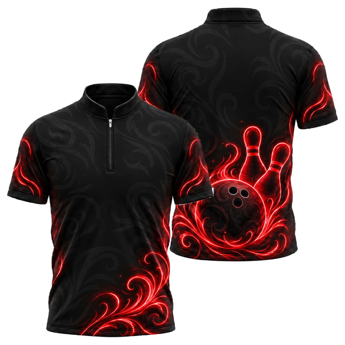Neon Tribal Strike Bowling Jersey in Black & Red