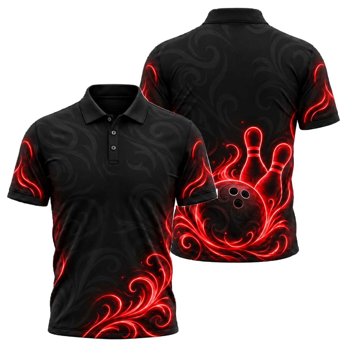 Neon Tribal Strike Unisex Polo in Black & Red