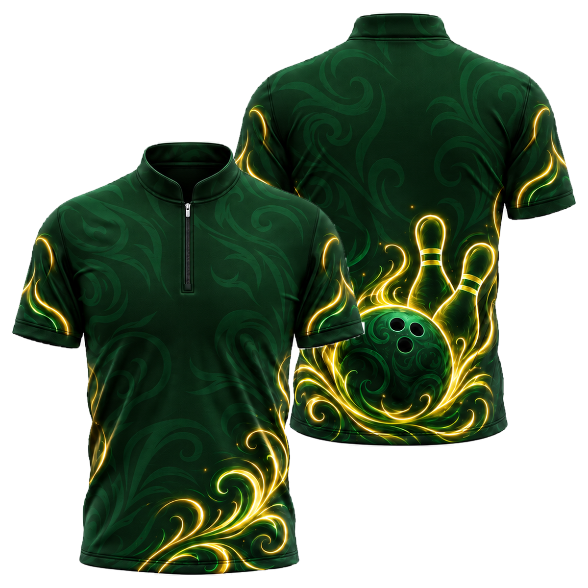Neon Tribal Strike Bowling Jersey in Green & Gold