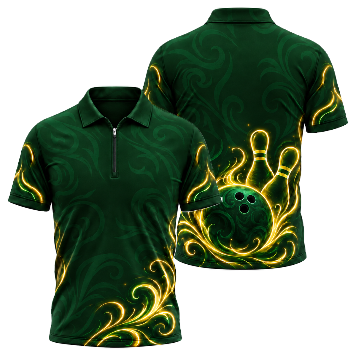 Neon Tribal Strike Quarter-Zip Polo in Green & Gold
