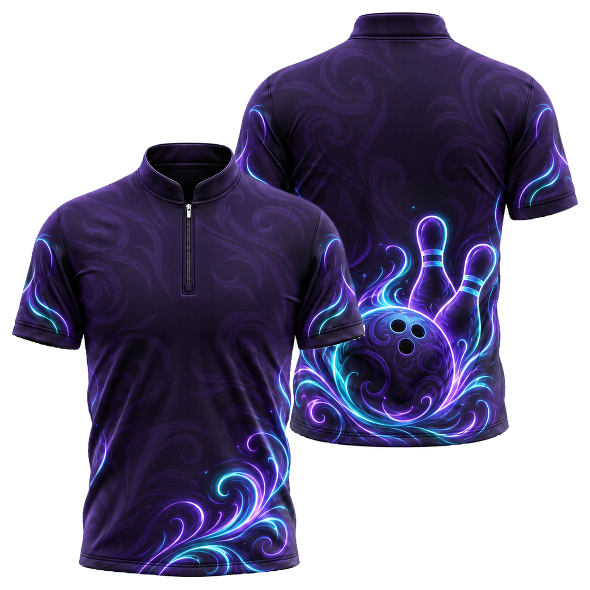 Neon Tribal Strike Bowling Jersey in Purple & Black