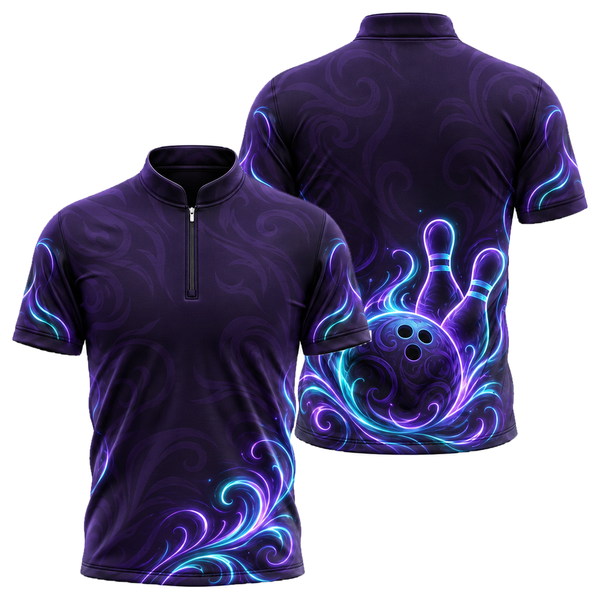 Neon Tribal Strike Bowling Jersey in Purple & Black