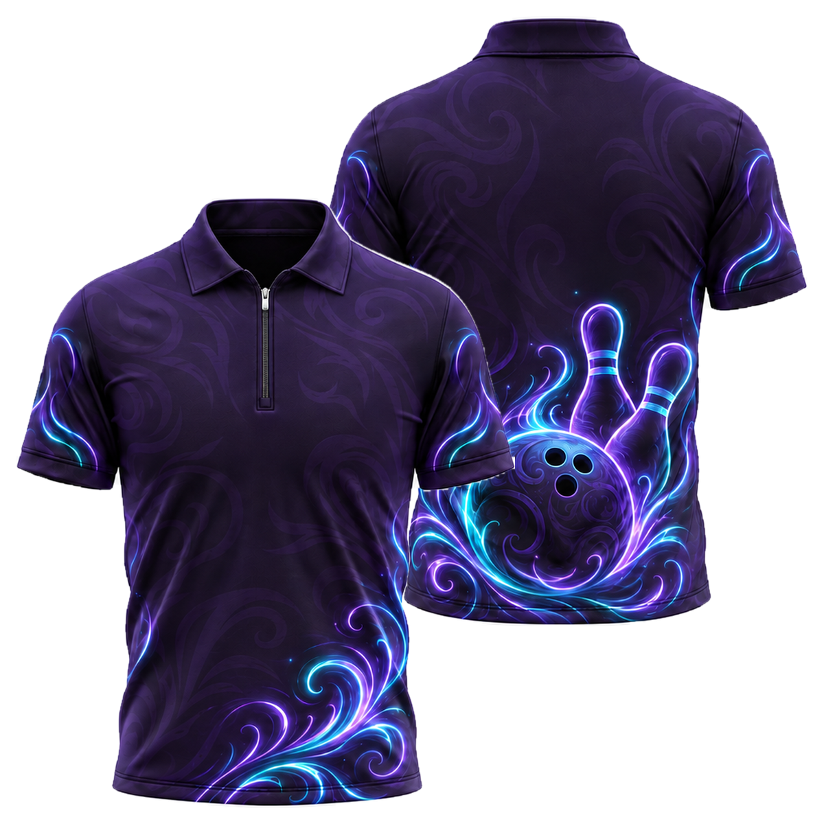 Neon Tribal Strike Quarter-Zip Polo in Purple & Black
