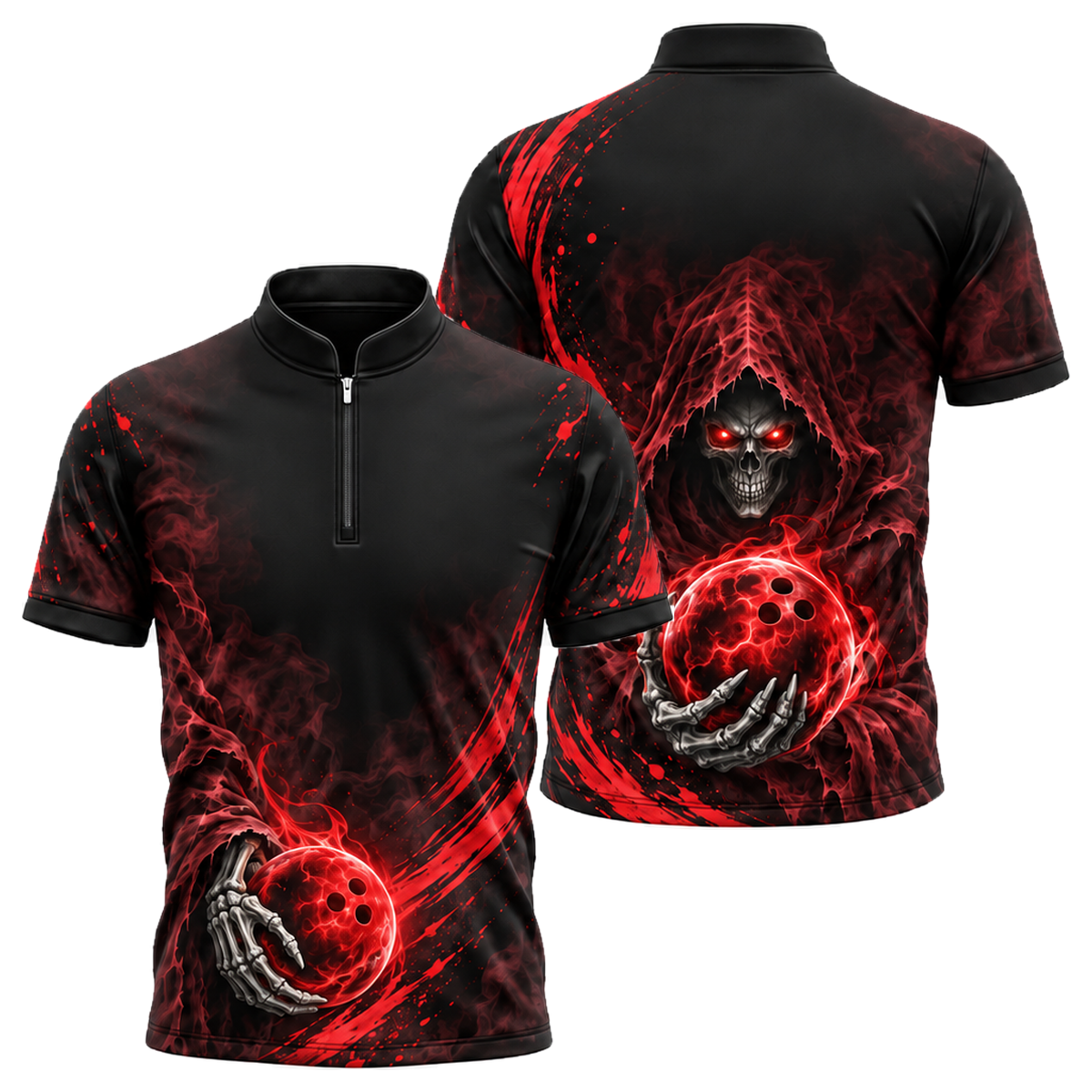 Reaper's Roll Bowling Jersey in Black & Red